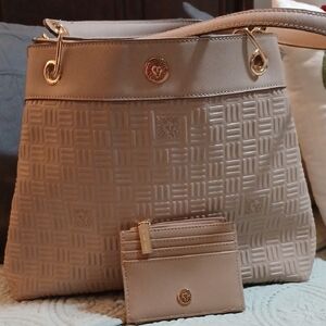 Anne Klein Beige Shoulder Bag And Small Wallet